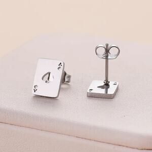 Mini Ace of Spades Stainless Steel Stud Earrings – Playing Card Design Unisex